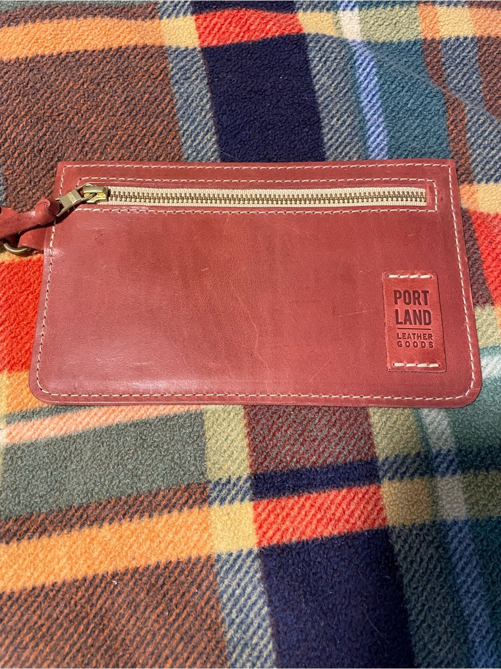 Portland Leather Red-Brown Leather Wristlet Wallet with Gold Zipper - Picture 3 of 5